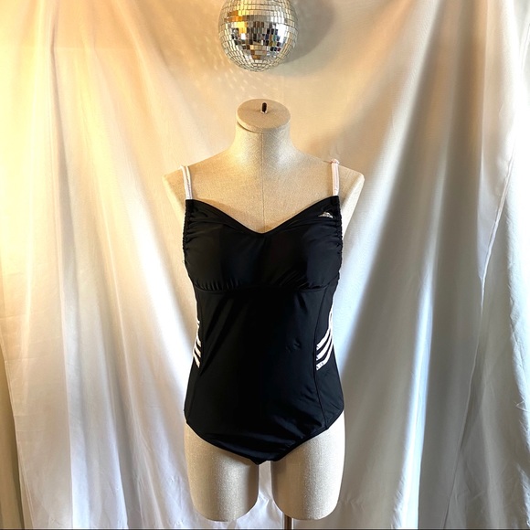 Adidas One Piece 3 Stripe Swimsuit Bathing Suit - Picture 1 of 14